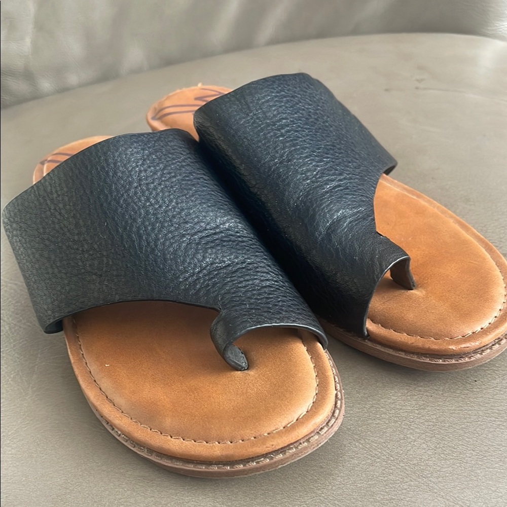 Zodiac Black and Brown Leather Slide Sandals
